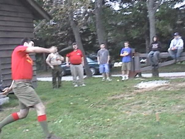 Ken Hager throwing a dutch oven lid.